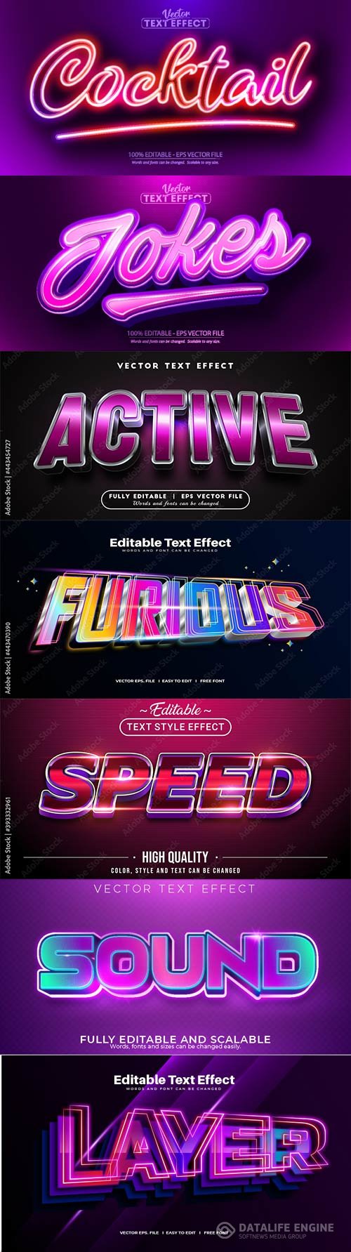 Set 3d editable text style effect vector vol 224