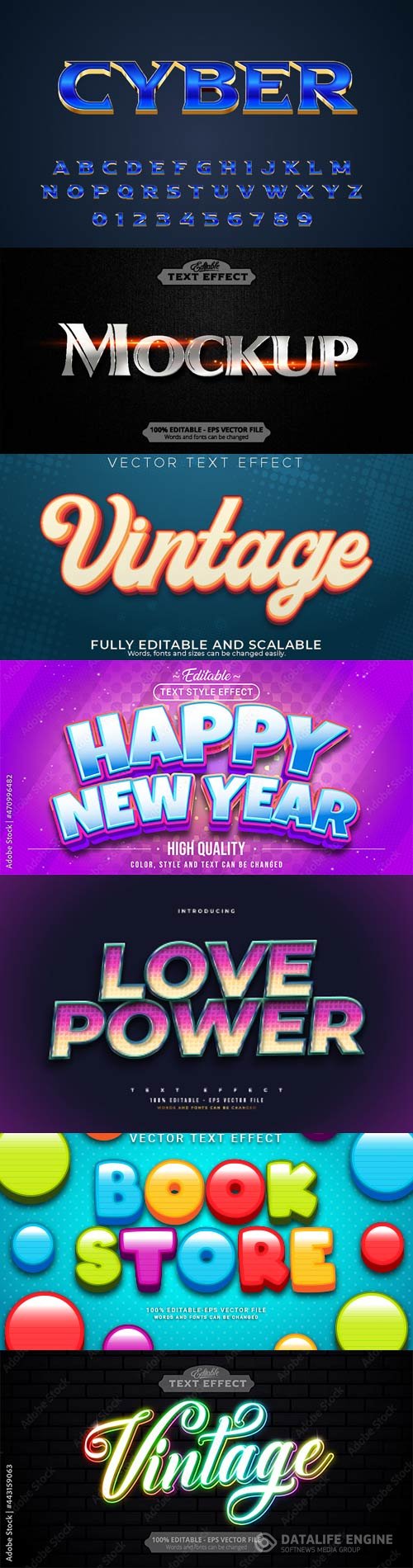 Set 3d editable text style effect vector vol 229