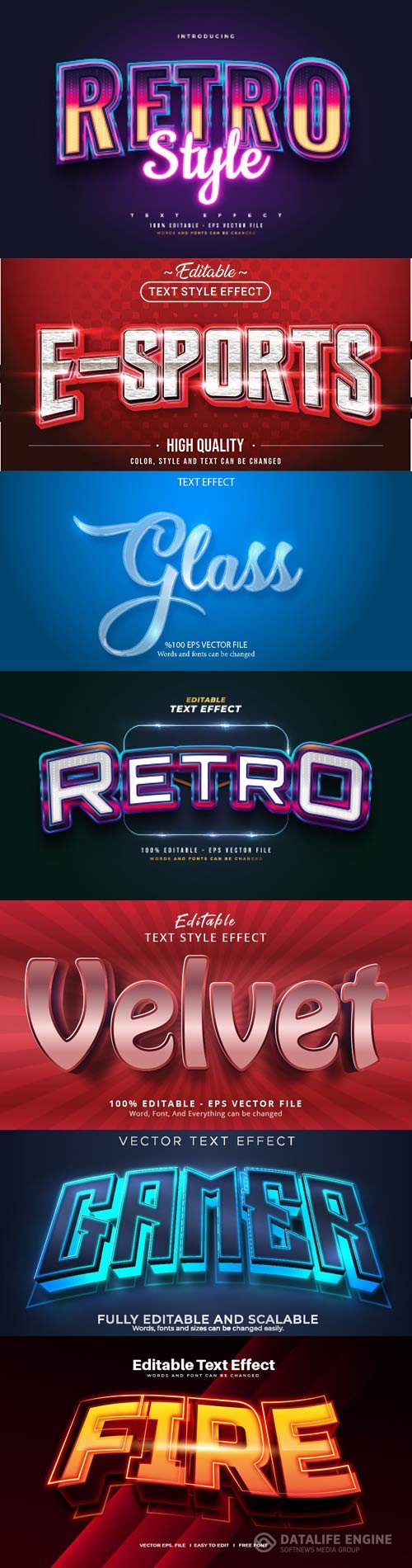 Set 3d editable text style effect vector vol 227