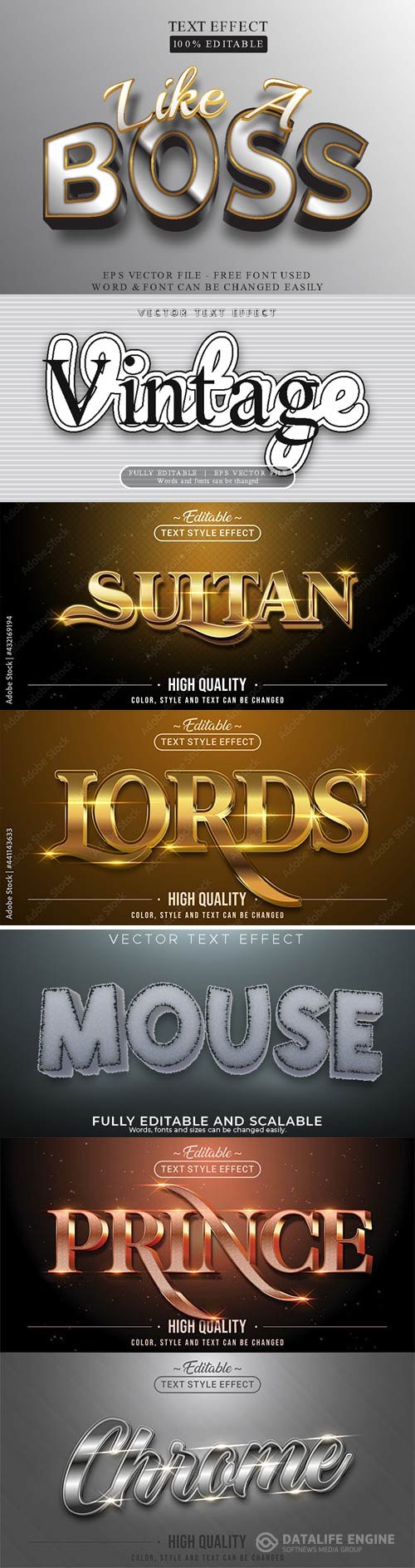 Set 3d editable text style effect vector vol 225