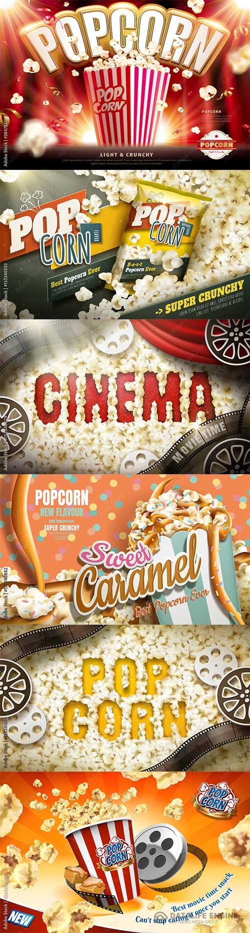 Delicious popcorn ads vector design