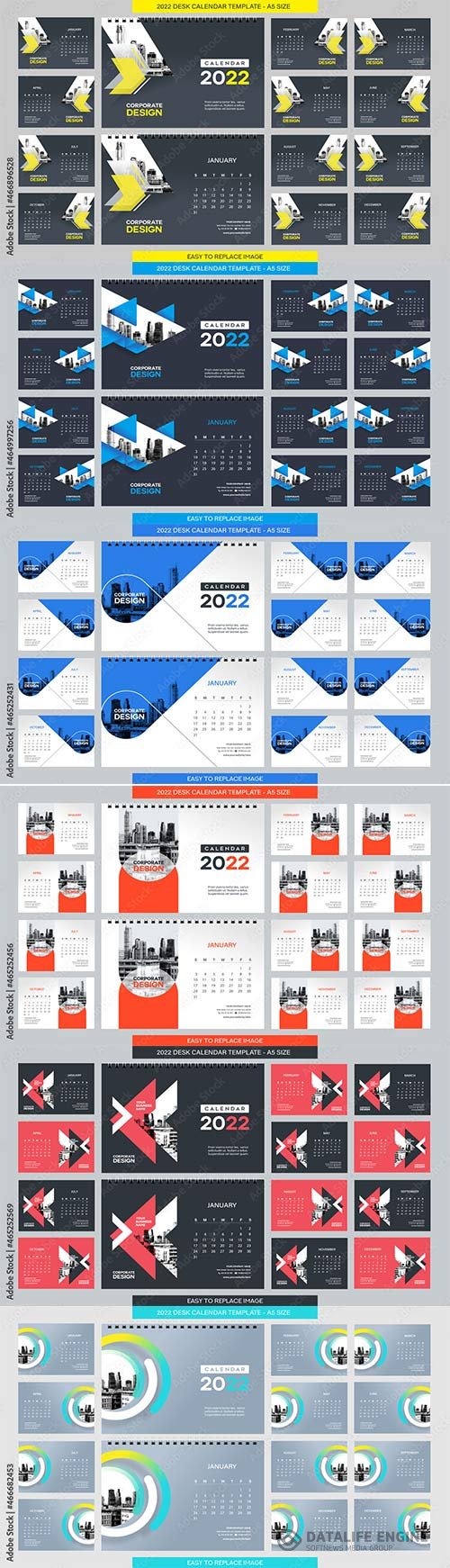 2022 Desk Calendar template - 12 months included - A5 Size