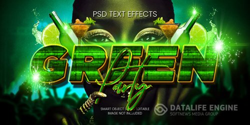 Green party text effect psd