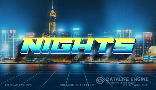 Nights 3d text effect mockup template premium psd