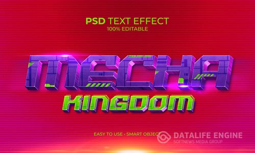 Purple mecha kingdom text effect premium psd