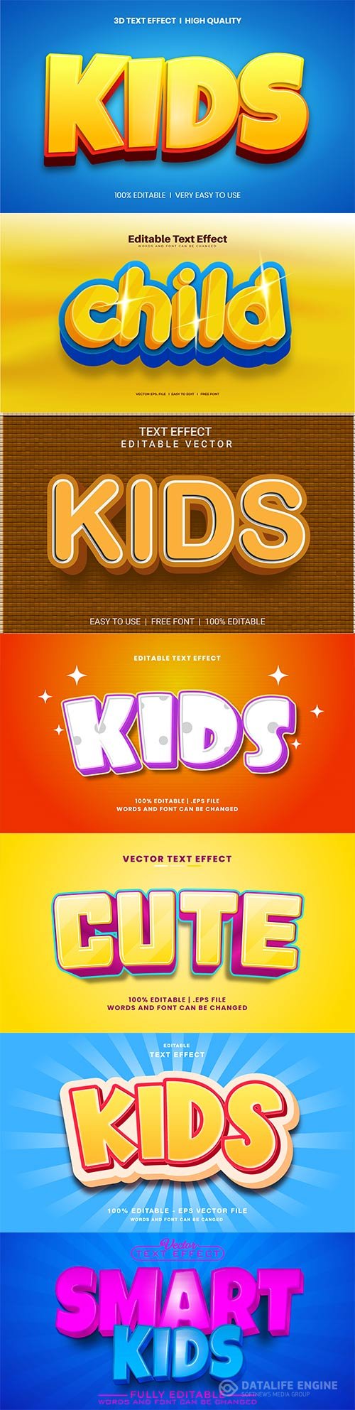 Set 3d editable text style effect vector vol 269