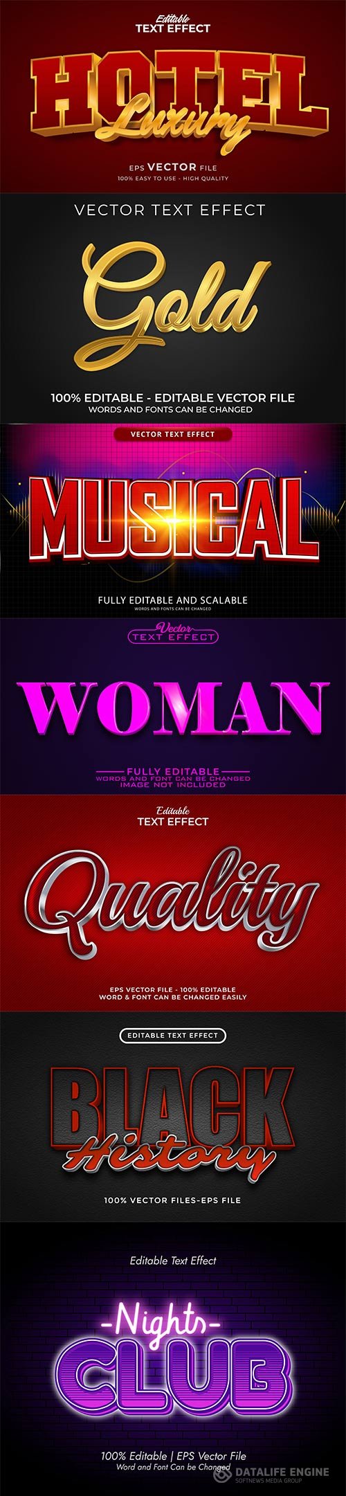 Set 3d editable text style effect vector vol 268