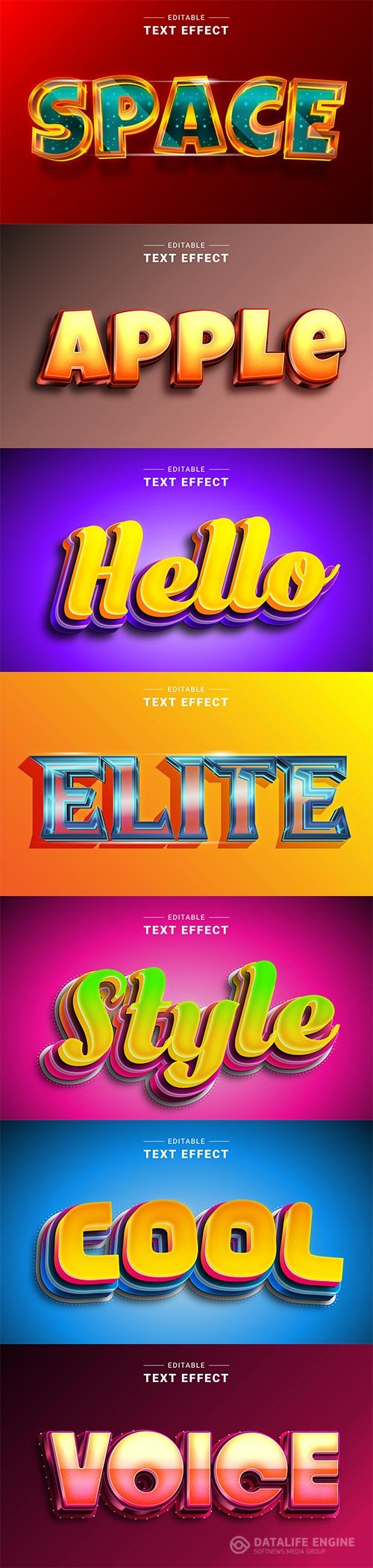 Set 3d editable text style effect vector vol 264