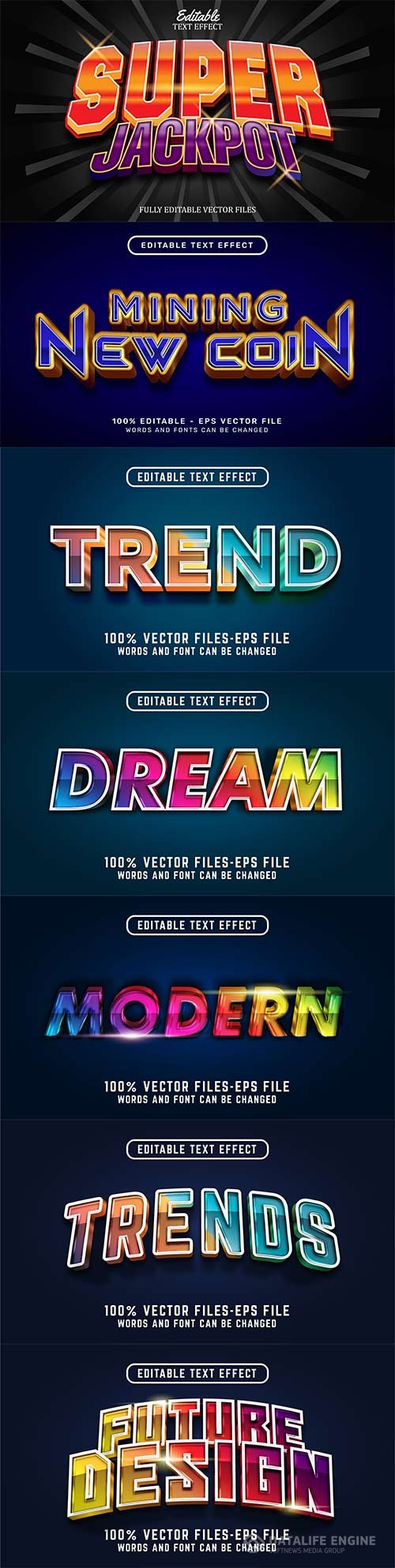 Set 3d editable text style effect vector vol 253