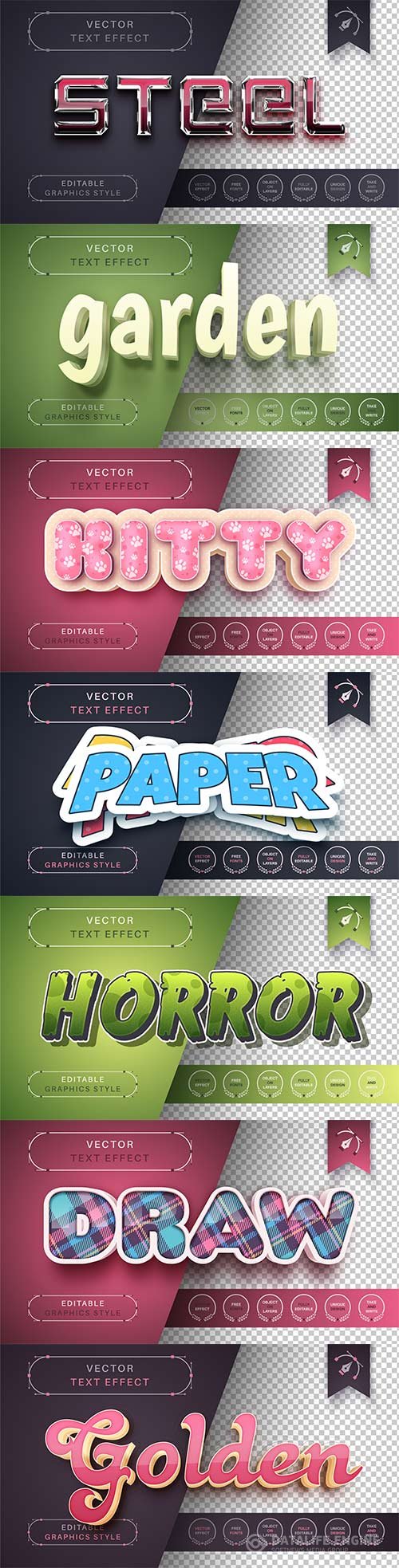 Set 3d editable text style effect vector vol 261