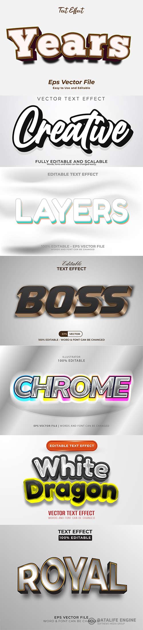 Set 3d editable text style effect vector vol 256