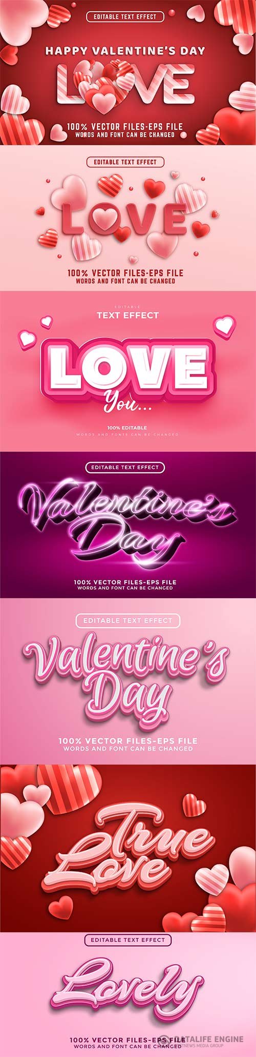 Love 3d editable text style effect vector vol 252