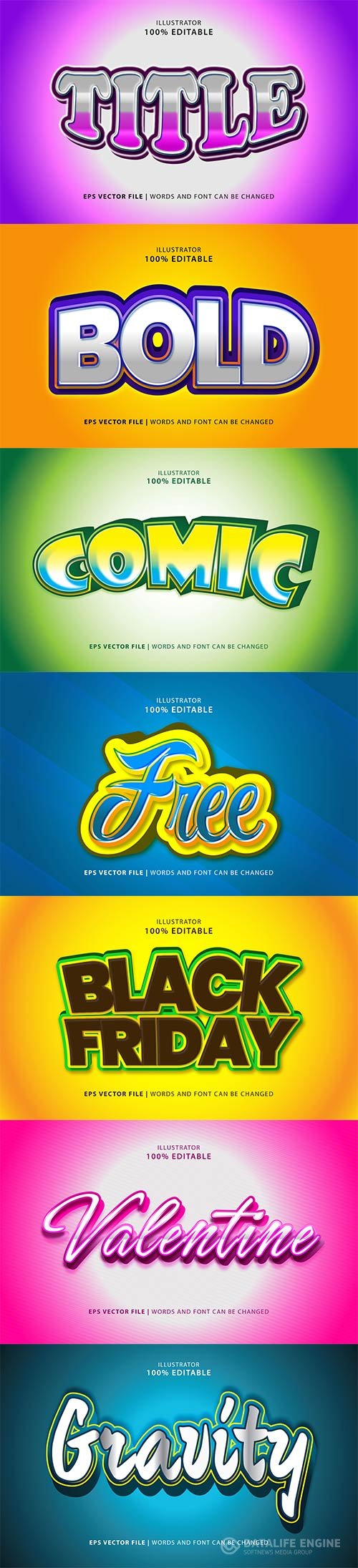 Set 3d editable text style effect vector vol 245