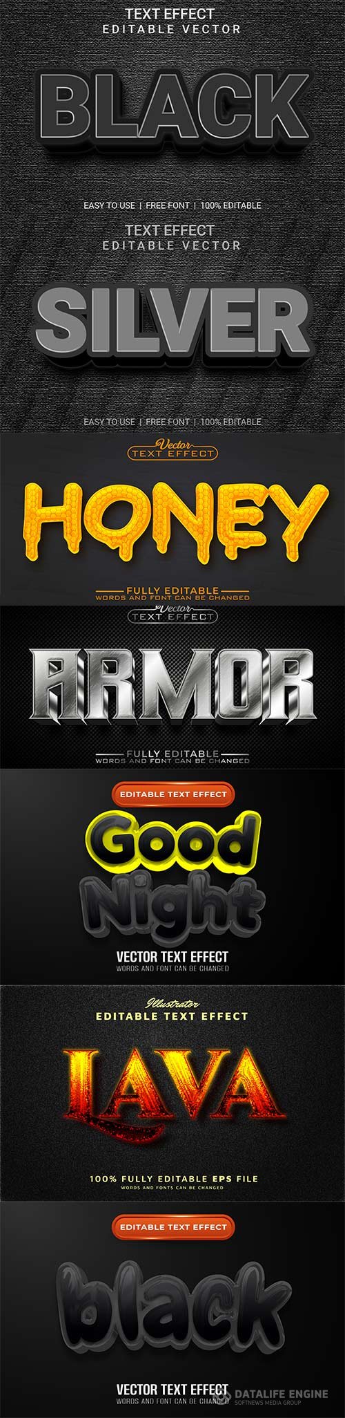 Set 3d editable text style effect vector vol 247