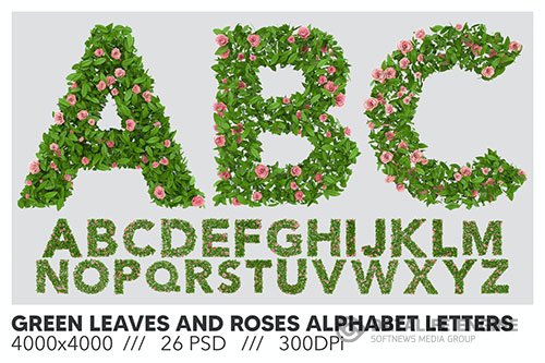 Green Leaves and Roses Alphabet Letter Set