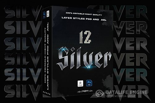 12 Silver Chrome layer Styles Photoshop Action