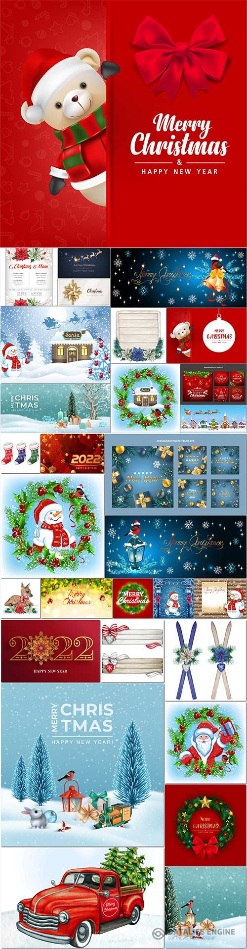 Merry christmas and happy new year vector poster