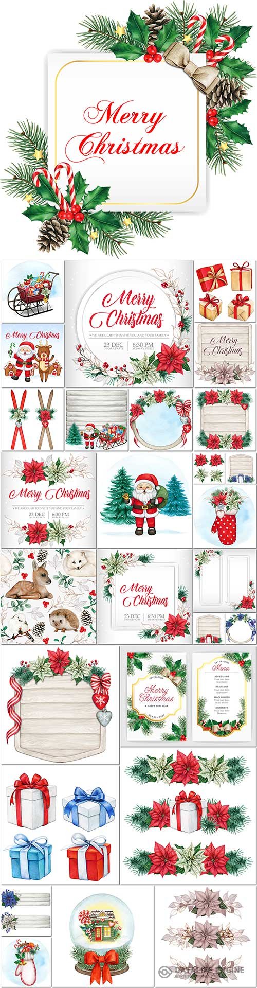 Hand drawn Merry christmas and happy new year poster vector