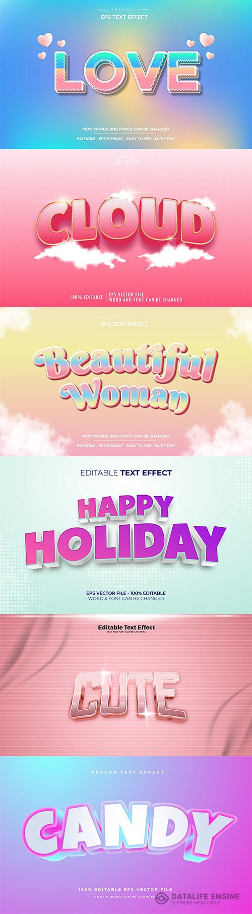 Set 3d editable text style effect vector vol 313