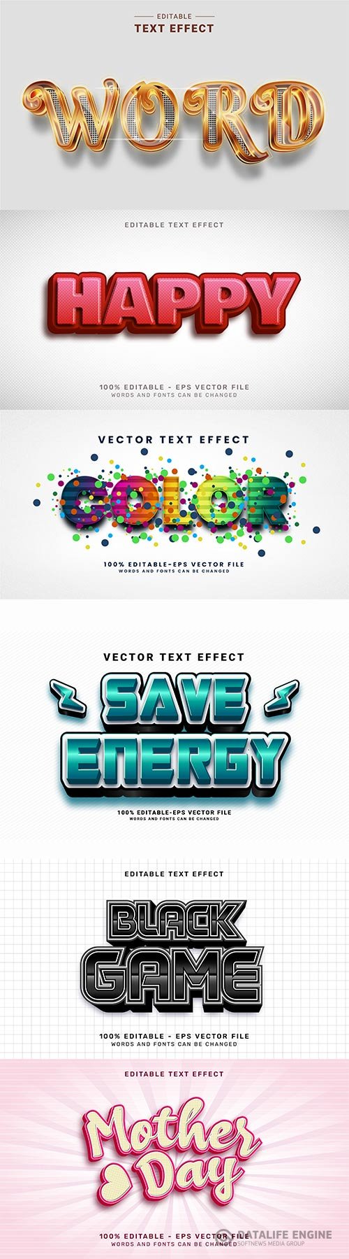 Set 3d editable text style effect vector vol 308