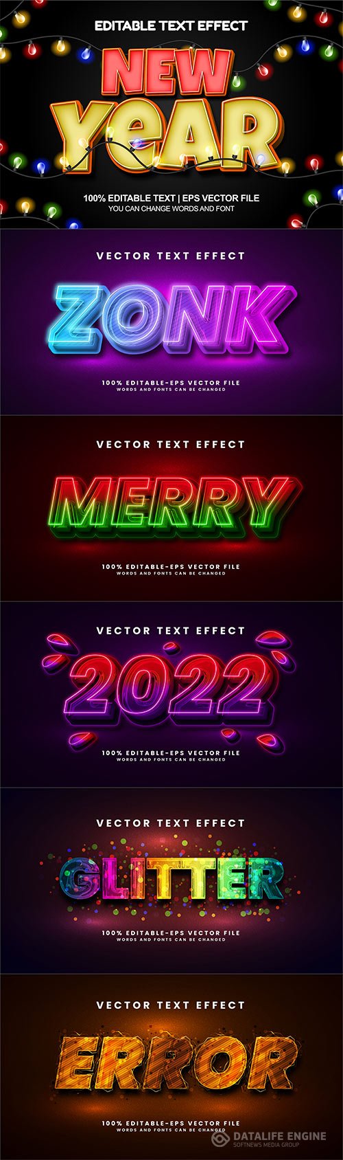 Set 3d editable text style effect vector vol 310