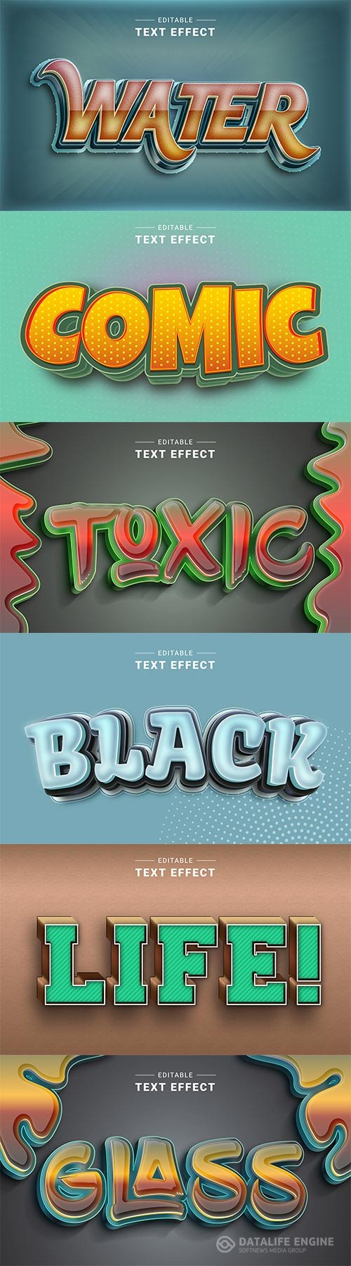 Set 3d editable text style effect vector vol 307