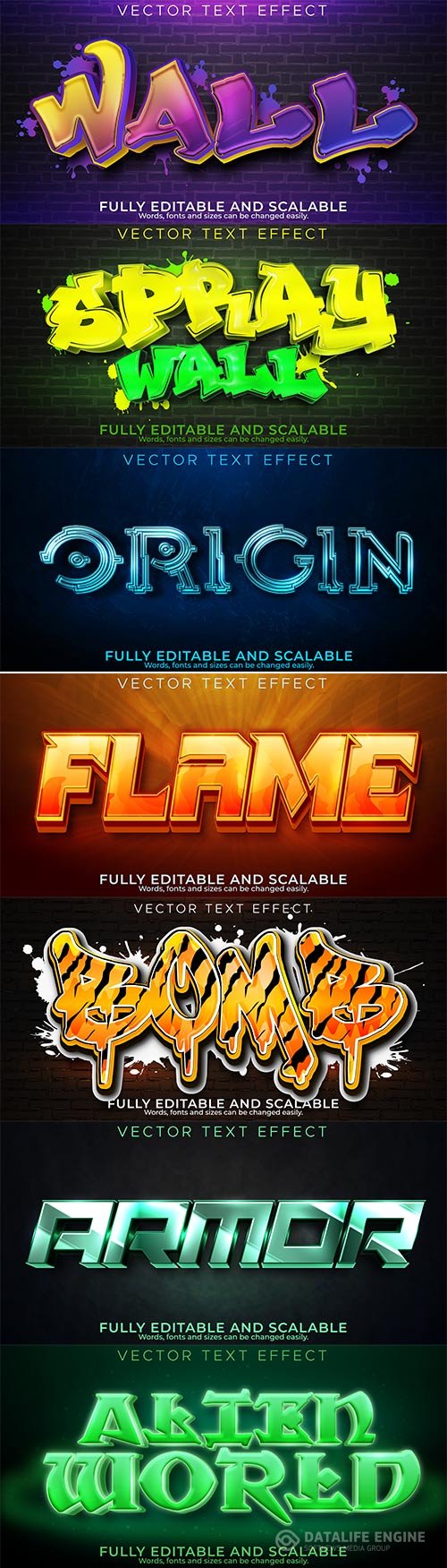 Set 3d editable text style effect vector vol 303