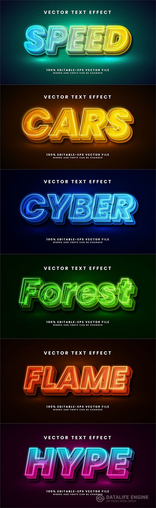 Set 3d editable text style effect vector vol 299