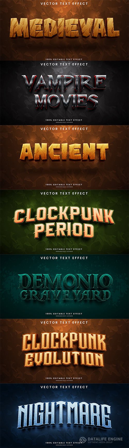 Set 3d editable text style effect vector vol 297