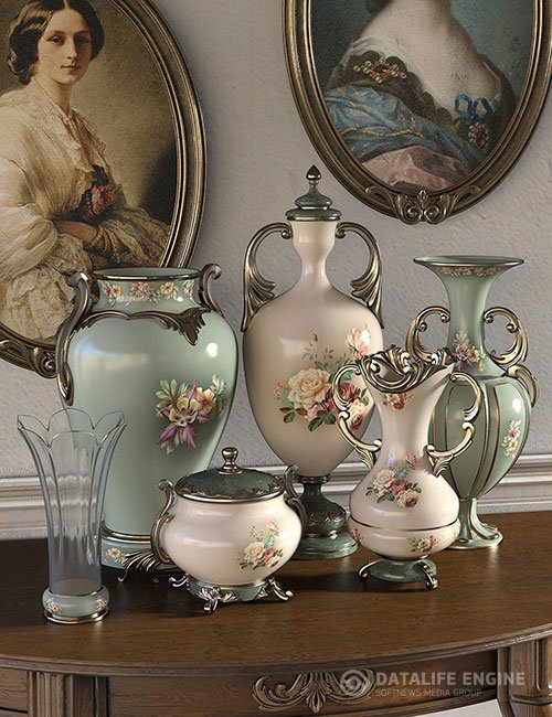 Florals for Rococo Vases Iray