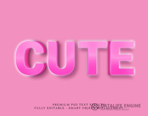 Cute pink 3d text style effect psd