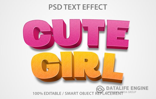 Editable text effect cute girl template psd