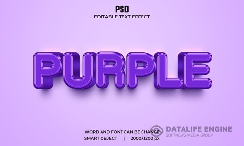 Purple 3d editable text effect premium psd with background