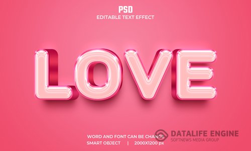 Love 3d editable text effect premium psd with background