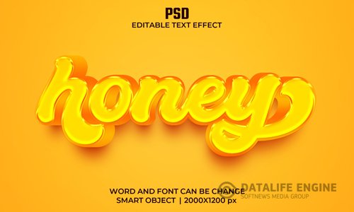 Honey 3d editable text effect premium psd with background