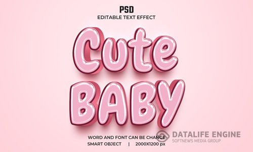 Cute baby 3d editable text effect premium psd with background