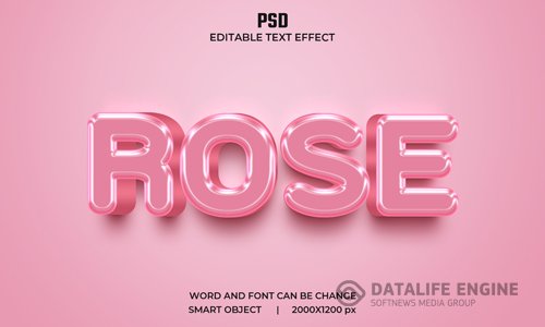 3d Rose editable pink color text effect premium psd with background