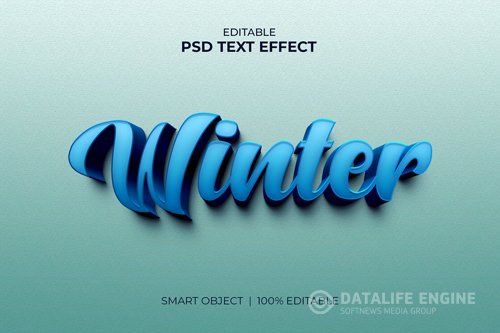 Winter editable 3d text effect mockup premium psd