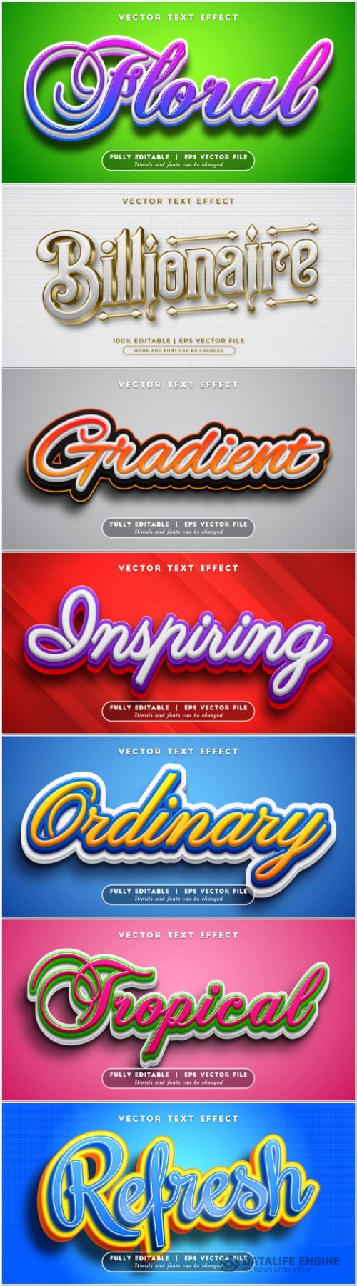 Set 3d editable text style effect vector vol 371