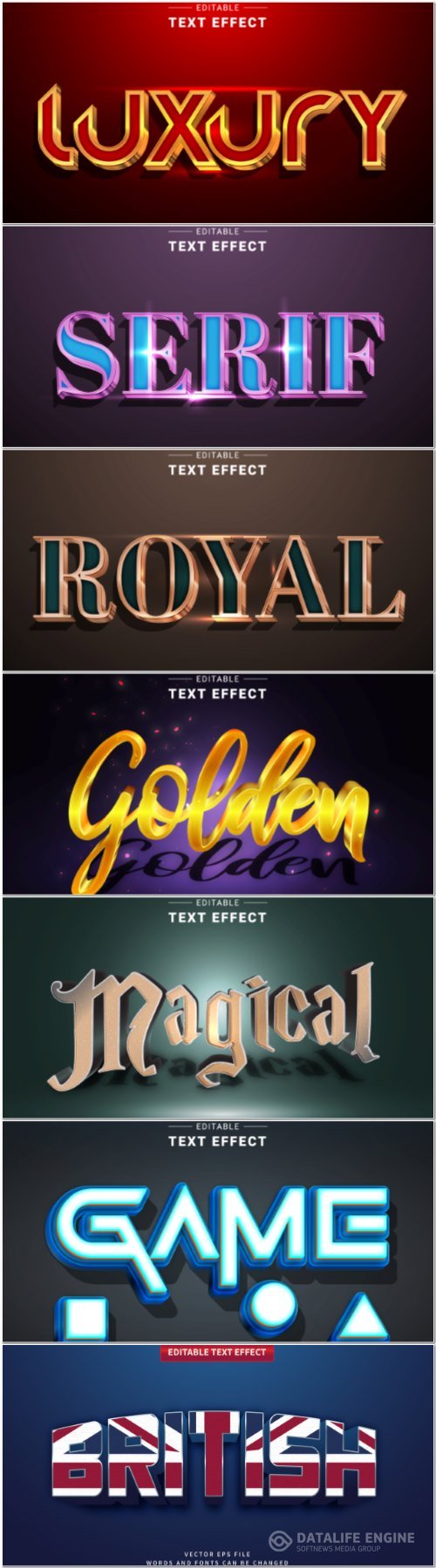 Set 3d editable text style effect vector vol 365