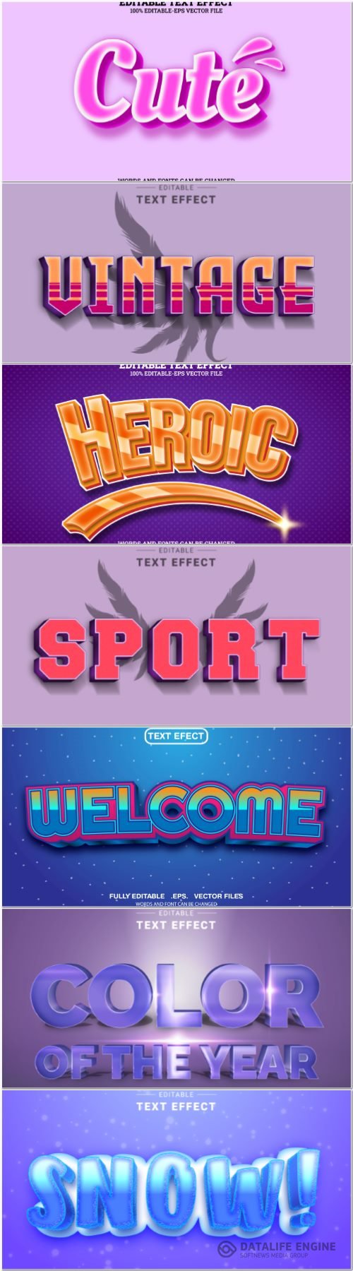 Set 3d editable text style effect vector vol 367