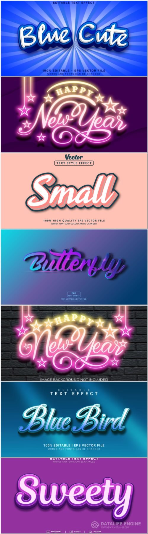 Set 3d editable text style effect vector vol 368