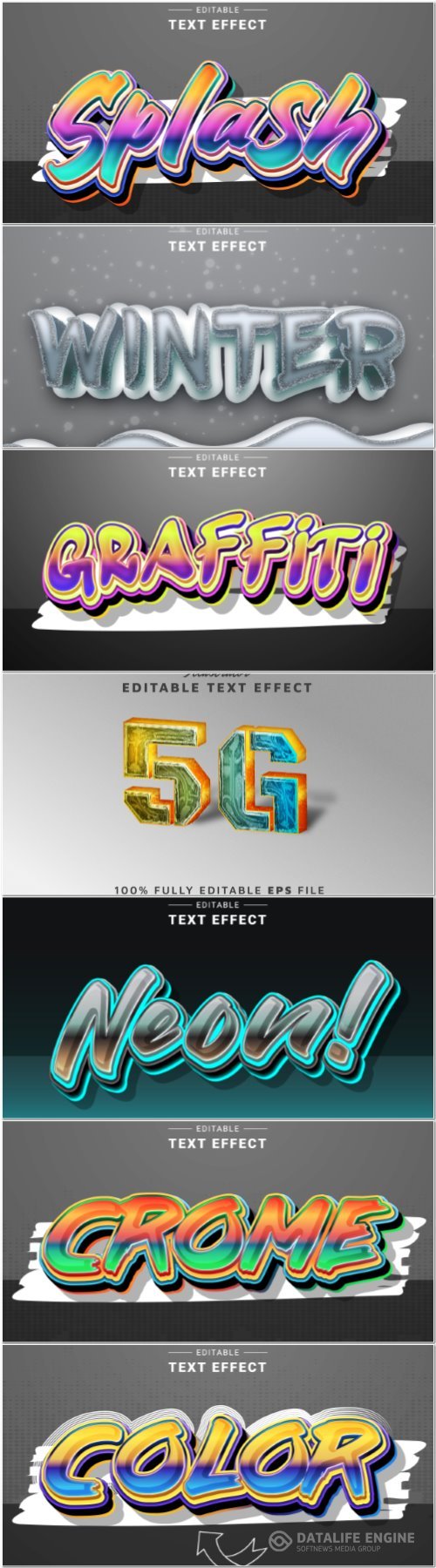 Set 3d editable text style effect vector vol 362