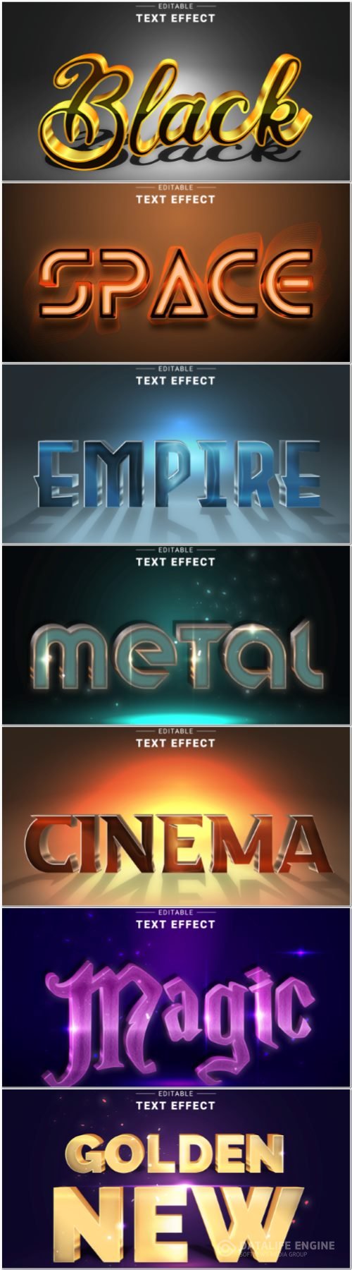 Set 3d editable text style effect vector vol 364