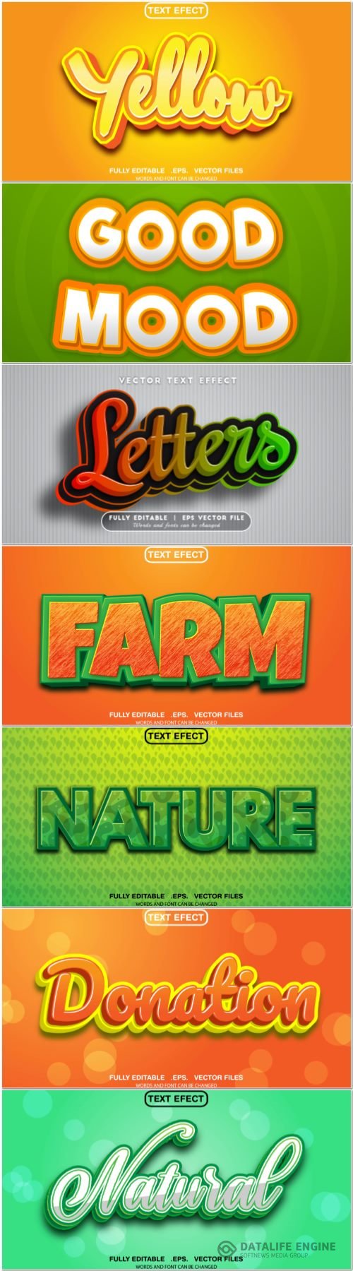 Set 3d editable text style effect vector vol 360