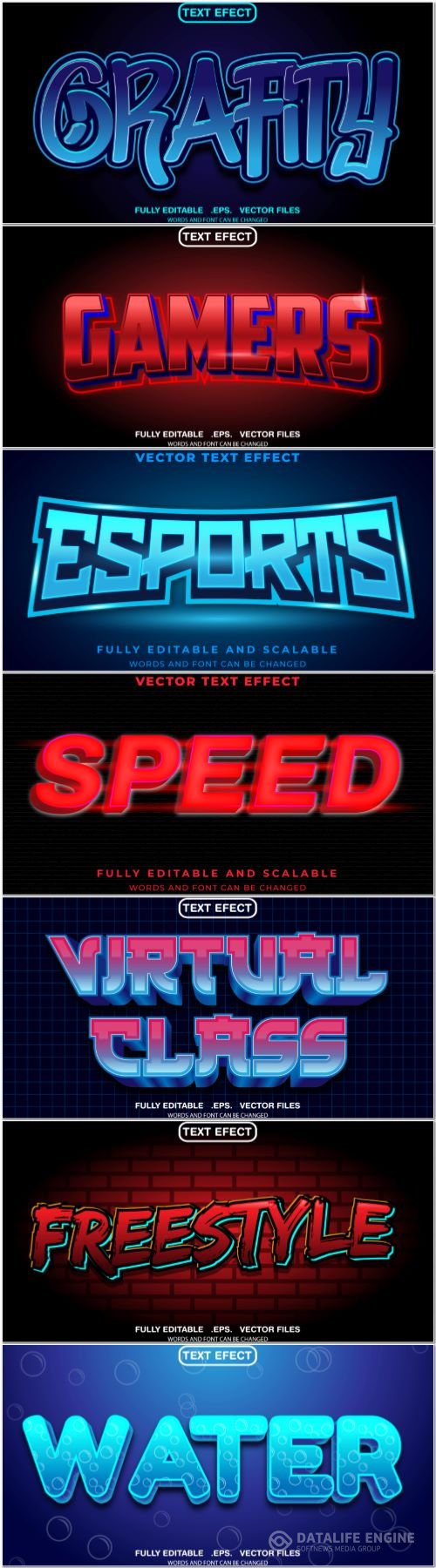 Set 3d editable text style effect vector vol 355