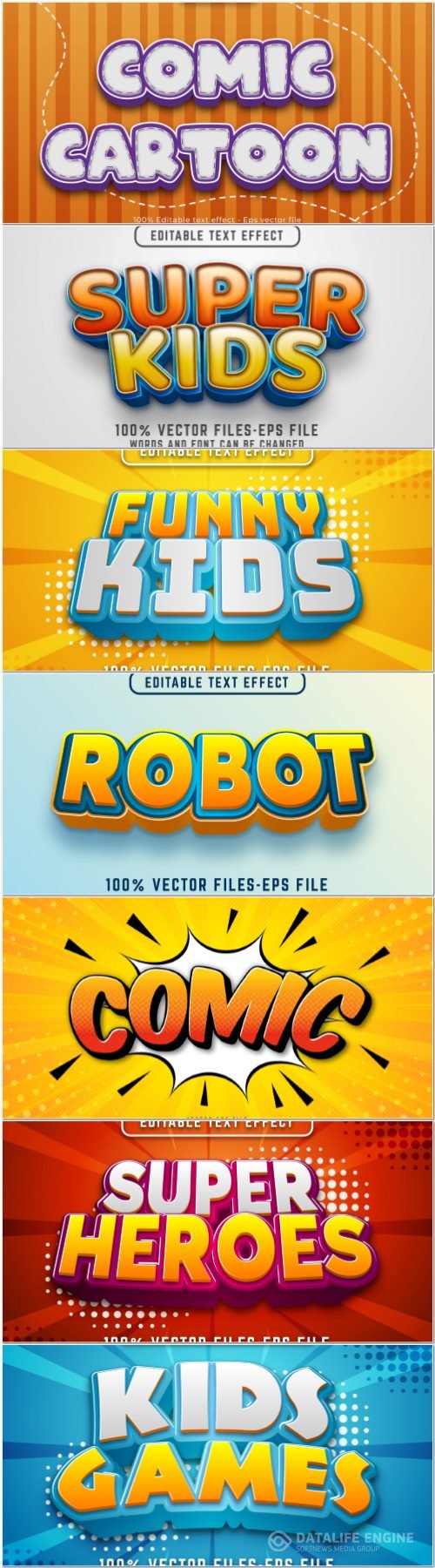 Set 3d editable text style effect vector vol 358