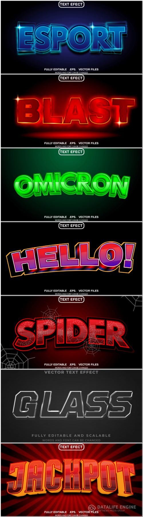 Set 3d editable text style effect vector vol 354