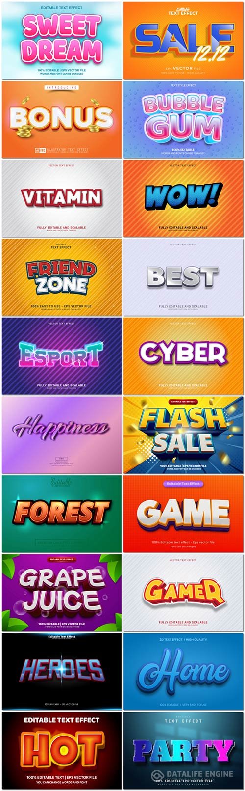 Set 3d editable text style effect vector vol 351