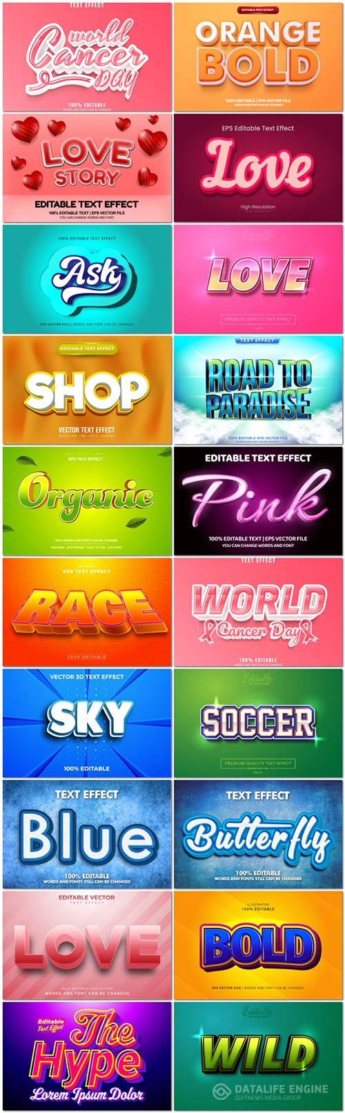 Set 3d editable text style effect vector vol 347